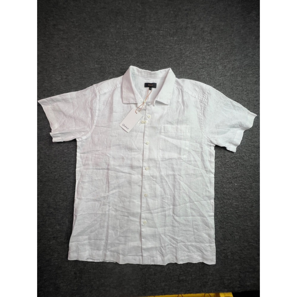 Quince 100% European Linen Camp Shirt White Short Sleeve Button Down Size M NEW